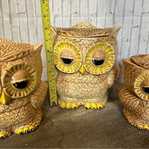 Vintage Double Sided Face Owl Set Of 3 OWL-SITTRE ‘79 Cookie Jar Canister - Picture 4 of 10